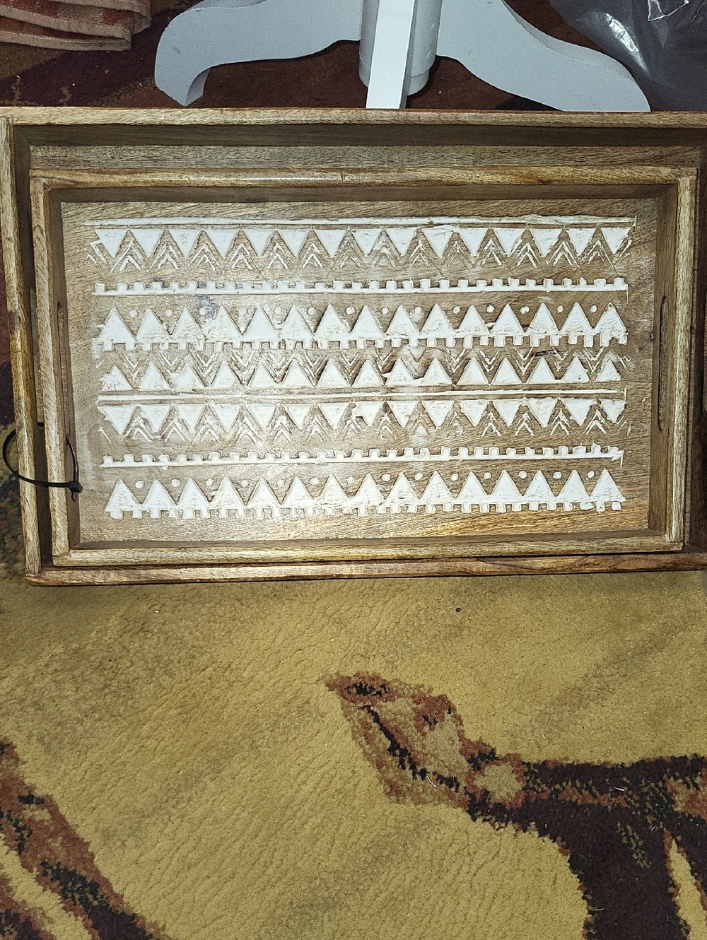 Handcrafted Tribal Wooden Wall Panel - White & Natural